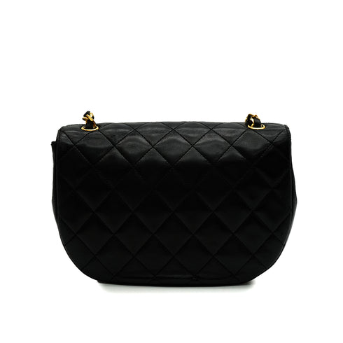 VINTAGE CHANEL MATELASSE HALF MOON CHAIN SHOULDER BAG BLACK LAMB SKIN GOLD HARDWARE 90348324