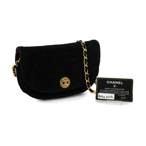 VINTAGE CHANEL MATELASSE HALF MOON CHAIN SHOULDER BAG BLACK VELOR GOLD HARDWARE 90340156