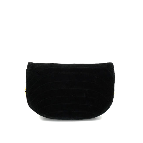 VINTAGE CHANEL MATELASSE HALF MOON CHAIN SHOULDER BAG BLACK VELOR GOLD HARDWARE 90340156