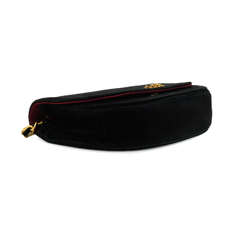 VINTAGE CHANEL MATELASSE HALF MOON CHAIN SHOULDER BAG BLACK VELOR GOLD HARDWARE 90340156