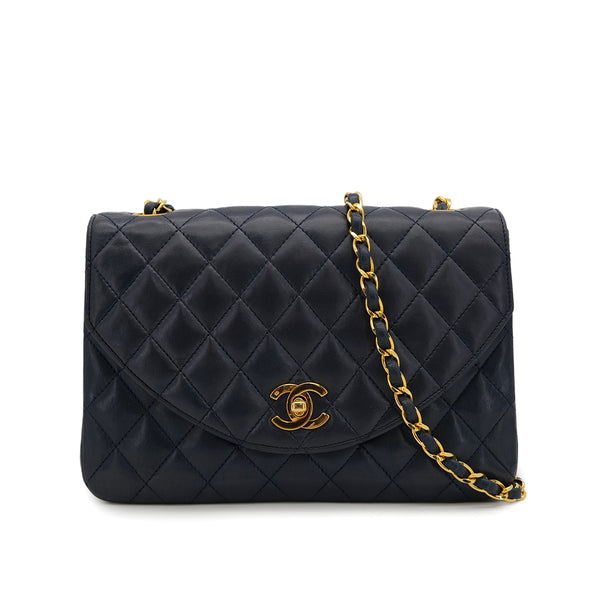 VINTAGE CHANEL MATELASSE HALF MOON CHAIN SHOULDER BAG NAVY LAMB SKIN GOLD HARDWARE 90322793