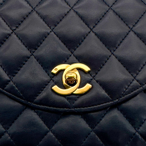 VINTAGE CHANEL MATELASSE HALF MOON CHAIN SHOULDER BAG NAVY LAMB SKIN GOLD HARDWARE 90322793