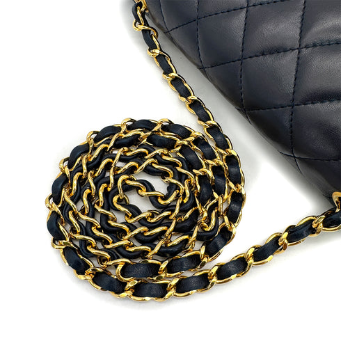 VINTAGE CHANEL MATELASSE HALF MOON CHAIN SHOULDER BAG NAVY LAMB SKIN GOLD HARDWARE 90322793
