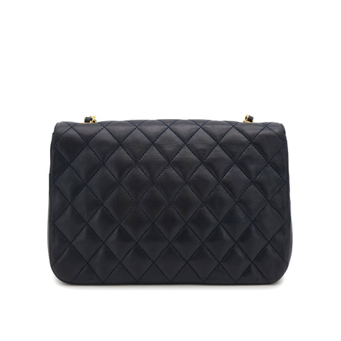 VINTAGE CHANEL MATELASSE HALF MOON CHAIN SHOULDER BAG NAVY LAMB SKIN GOLD HARDWARE 90322793