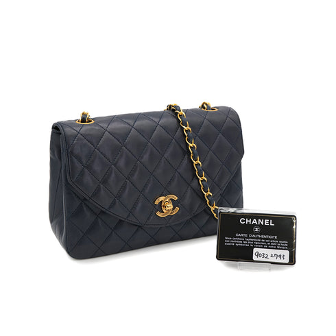 VINTAGE CHANEL MATELASSE HALF MOON CHAIN SHOULDER BAG NAVY LAMB SKIN GOLD HARDWARE 90322793