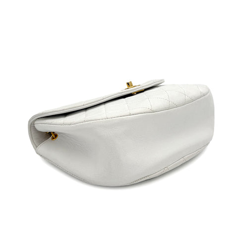 VINTAGE CHANEL MATELASSE HALF MOON CHAIN SHOULDER BAG WHITE LAMB SKIN GOLD HARDWARE 90315487