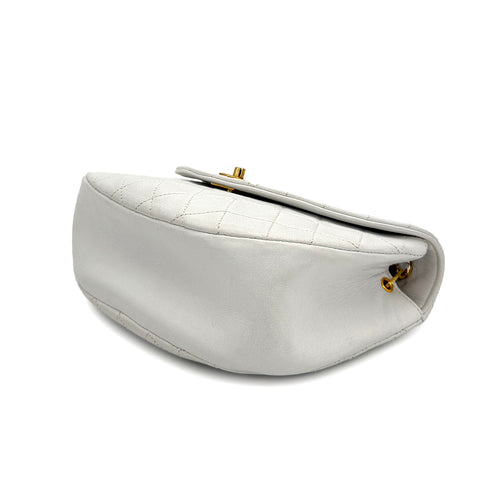 VINTAGE CHANEL MATELASSE HALF MOON CHAIN SHOULDER BAG WHITE LAMB SKIN GOLD HARDWARE 90315487