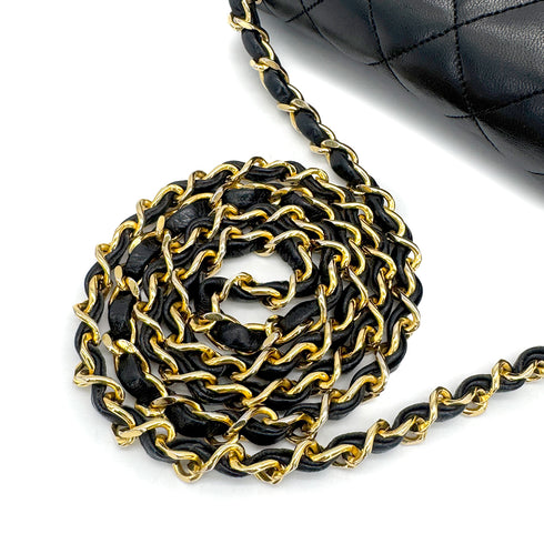 VINTAGE CHANEL MATELASSE HALF MOON CHAIN SHOULDER BAG BLACK LAMB SKIN GOLD HARDWARE 90319939