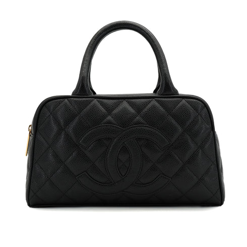 VINTAGE CHANEL MATELASSE HAND BAG BLACK CAVIAR SKIN GOLD HARDWARE 90328925