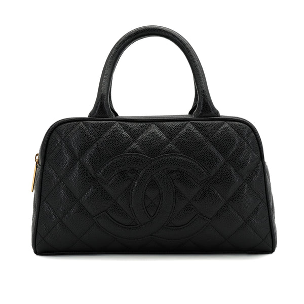 VINTAGE CHANEL MATELASSE HAND BAG BLACK CAVIAR SKIN GOLD HARDWARE 90328925