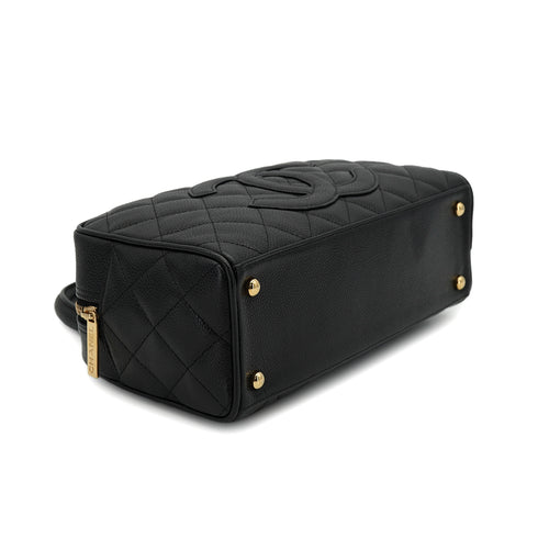 VINTAGE CHANEL MATELASSE HAND BAG BLACK CAVIAR SKIN GOLD HARDWARE 90328925