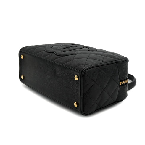 VINTAGE CHANEL MATELASSE HAND BAG BLACK CAVIAR SKIN GOLD HARDWARE 90328925