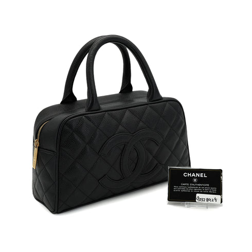 VINTAGE CHANEL MATELASSE HAND BAG BLACK CAVIAR SKIN GOLD HARDWARE 90328925