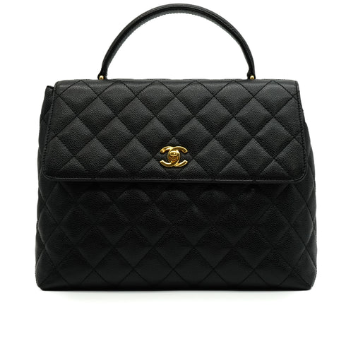 VINTAGE CHANEL MATELASSE HAND BAG BLACK CAVIAR SKIN GOLD HARDWARE 90343953