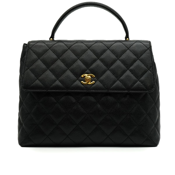VINTAGE CHANEL MATELASSE HAND BAG BLACK CAVIAR SKIN GOLD HARDWARE 90343953