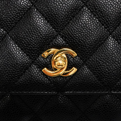 VINTAGE CHANEL MATELASSE HAND BAG BLACK CAVIAR SKIN GOLD HARDWARE 90343953