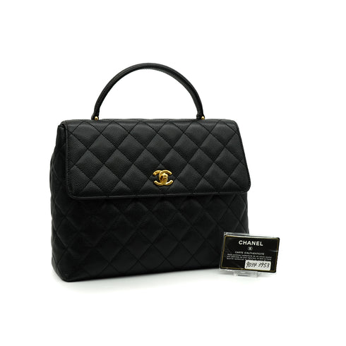 VINTAGE CHANEL MATELASSE HAND BAG BLACK CAVIAR SKIN GOLD HARDWARE 90343953