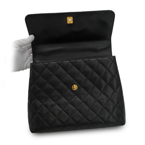 VINTAGE CHANEL MATELASSE HAND BAG BLACK CAVIAR SKIN GOLD HARDWARE 90348244