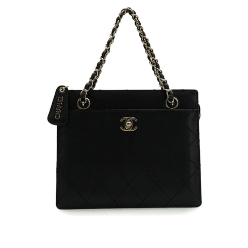 VINTAGE CHANEL MATELASSE HAND BAG BLACK CAVIAR SKIN SILVER HARDWARE 90345990