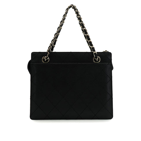VINTAGE CHANEL MATELASSE HAND BAG BLACK CAVIAR SKIN SILVER HARDWARE 90345990