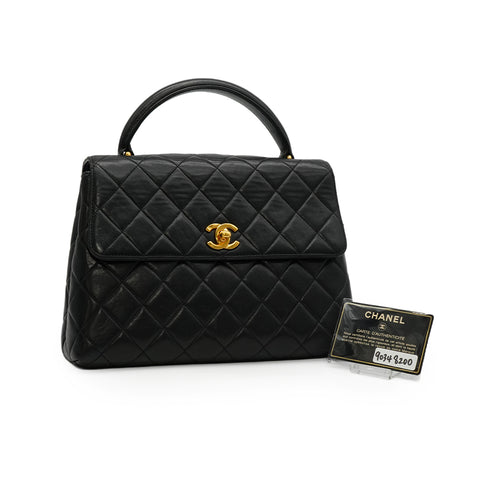 VINTAGE CHANEL MATELASSE HAND BAG BLACK LAMB SKIN GOLD HARDWARE 90348200
