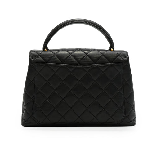 VINTAGE CHANEL MATELASSE HAND BAG BLACK LAMB SKIN GOLD HARDWARE 90348200