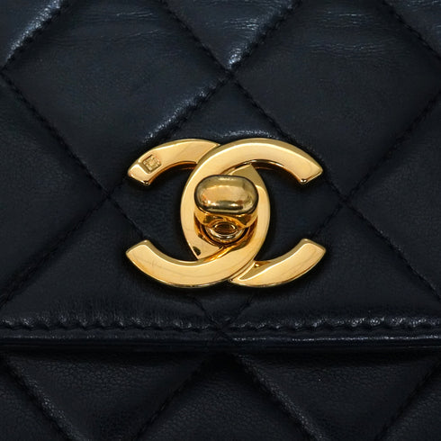 VINTAGE CHANEL MATELASSE HAND BAG BLACK LAMB SKIN GOLD HARDWARE 90348200