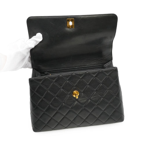 VINTAGE CHANEL MATELASSE HAND BAG BLACK LAMB SKIN GOLD HARDWARE 90348200