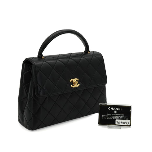 VINTAGE CHANEL MATELASSE HAND BAG BLACK LAMB SKIN GOLD HARDWARE 90342577