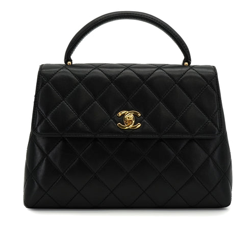 VINTAGE CHANEL MATELASSE HAND BAG BLACK LAMB SKIN GOLD HARDWARE 90342577