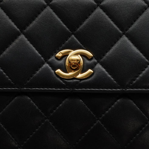 VINTAGE CHANEL MATELASSE HAND BAG BLACK LAMB SKIN GOLD HARDWARE 90342577