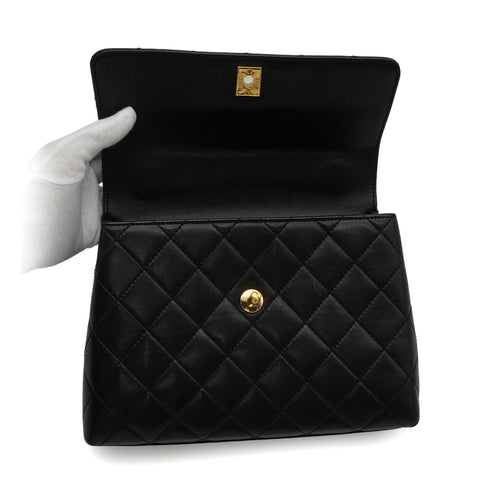 VINTAGE CHANEL MATELASSE HAND BAG BLACK LAMB SKIN GOLD HARDWARE 90342577