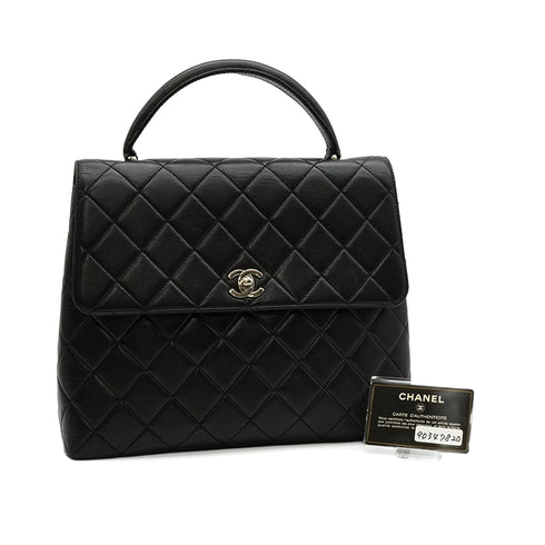 VINTAGE CHANEL MATELASSE HAND BAG BLACK LAMB SKIN SILVER HARDWARE 90347820