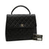 VINTAGE CHANEL MATELASSE HAND BAG BLACK LAMB SKIN SILVER HARDWARE 90347820