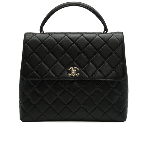 VINTAGE CHANEL MATELASSE HAND BAG BLACK LAMB SKIN SILVER HARDWARE 90347820