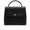 VINTAGE CHANEL MATELASSE HAND BAG BLACK LAMB SKIN SILVER HARDWARE 90347820