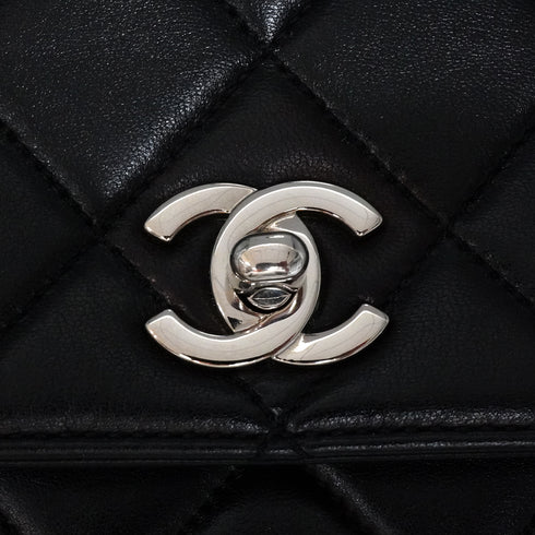 VINTAGE CHANEL MATELASSE HAND BAG BLACK LAMB SKIN SILVER HARDWARE 90347820