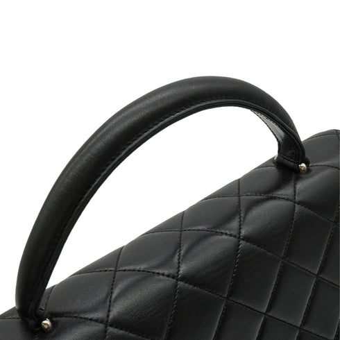 VINTAGE CHANEL MATELASSE HAND BAG BLACK LAMB SKIN SILVER HARDWARE 90347820