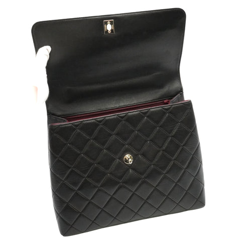 VINTAGE CHANEL MATELASSE HAND BAG BLACK LAMB SKIN SILVER HARDWARE 90347820