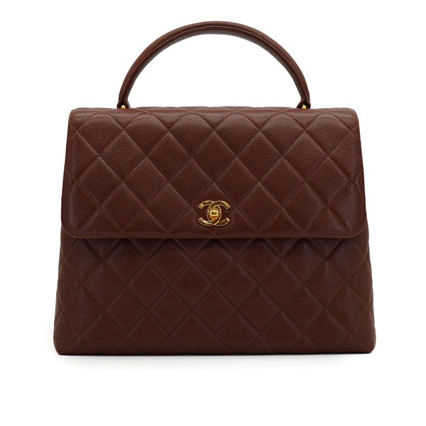 VINTAGE CHANEL MATELASSE HAND BAG BROWN CAVIAR SKIN GOLD HARDWARE 90333177