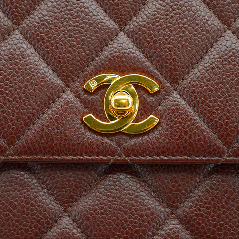 VINTAGE CHANEL MATELASSE HAND BAG BROWN CAVIAR SKIN GOLD HARDWARE 90333177