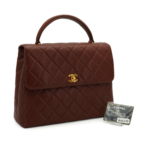VINTAGE CHANEL MATELASSE HAND BAG BROWN CAVIAR SKIN GOLD HARDWARE 90333177