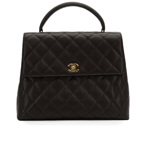 VINTAGE CHANEL MATELASSE HAND BAG BROWN CAVIAR SKIN GOLD HARDWARE 90350387
