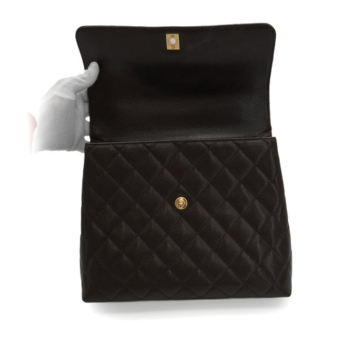VINTAGE CHANEL MATELASSE HAND BAG BROWN CAVIAR SKIN GOLD HARDWARE 90350387