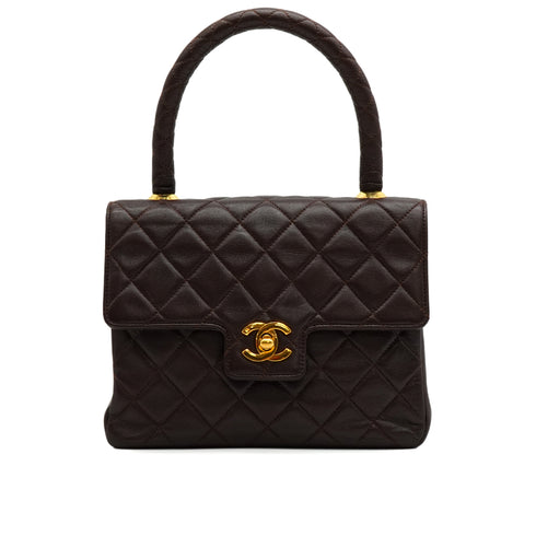 VINTAGE CHANEL MATELASSE HAND BAG BROWN LAMB SKIN GOLD HARDWARE 90350385