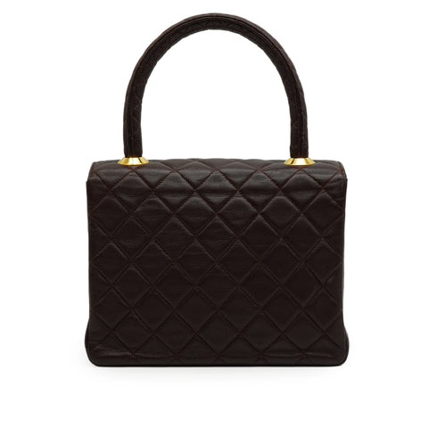 VINTAGE CHANEL MATELASSE HAND BAG BROWN LAMB SKIN GOLD HARDWARE 90350385