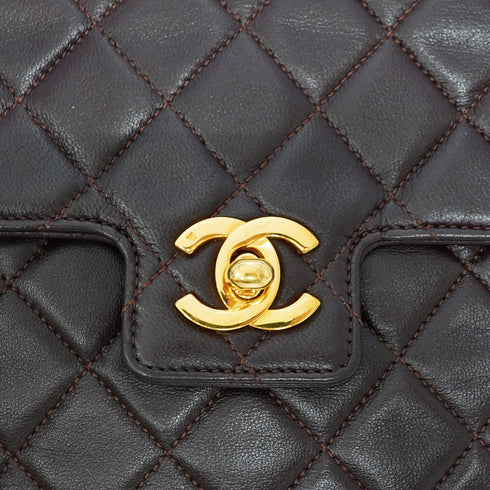 VINTAGE CHANEL MATELASSE HAND BAG BROWN LAMB SKIN GOLD HARDWARE 90350385