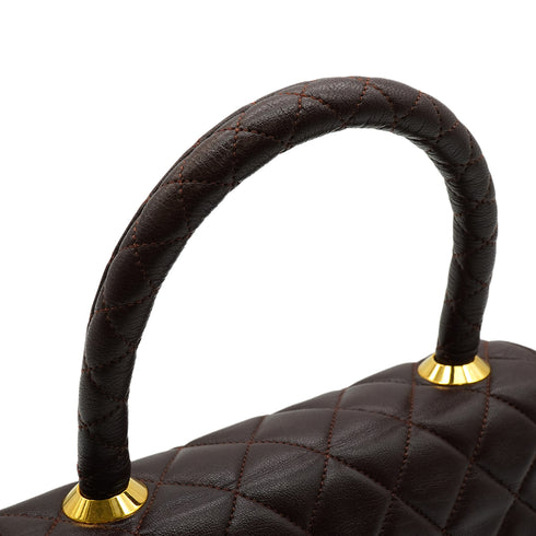 VINTAGE CHANEL MATELASSE HAND BAG BROWN LAMB SKIN GOLD HARDWARE 90350385