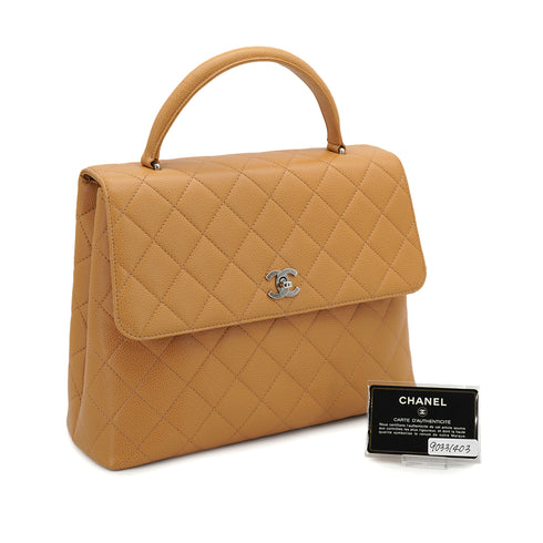 VINTAGE CHANEL MATELASSE HAND BAG CAMEL CAVIAR SKIN SILVER HARDWARE 90331403