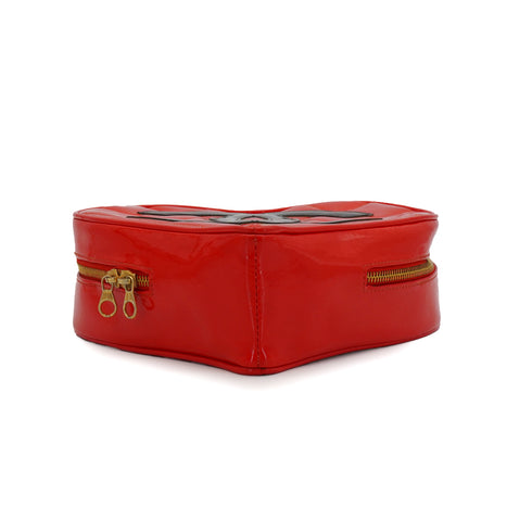 VINTAGE CHANEL MATELASSE HEART VANITY HAND BAG RED ENAMEL GOLD HARDWARE 90348445